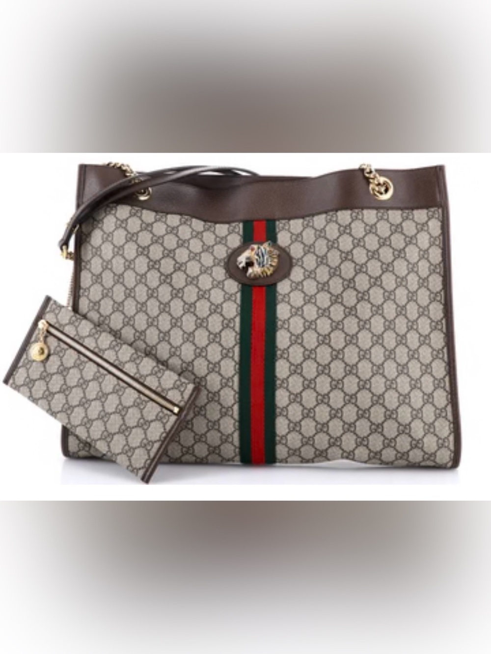 Real authenticated Gucci Raja Chain Tote GG Coated Canvas Large